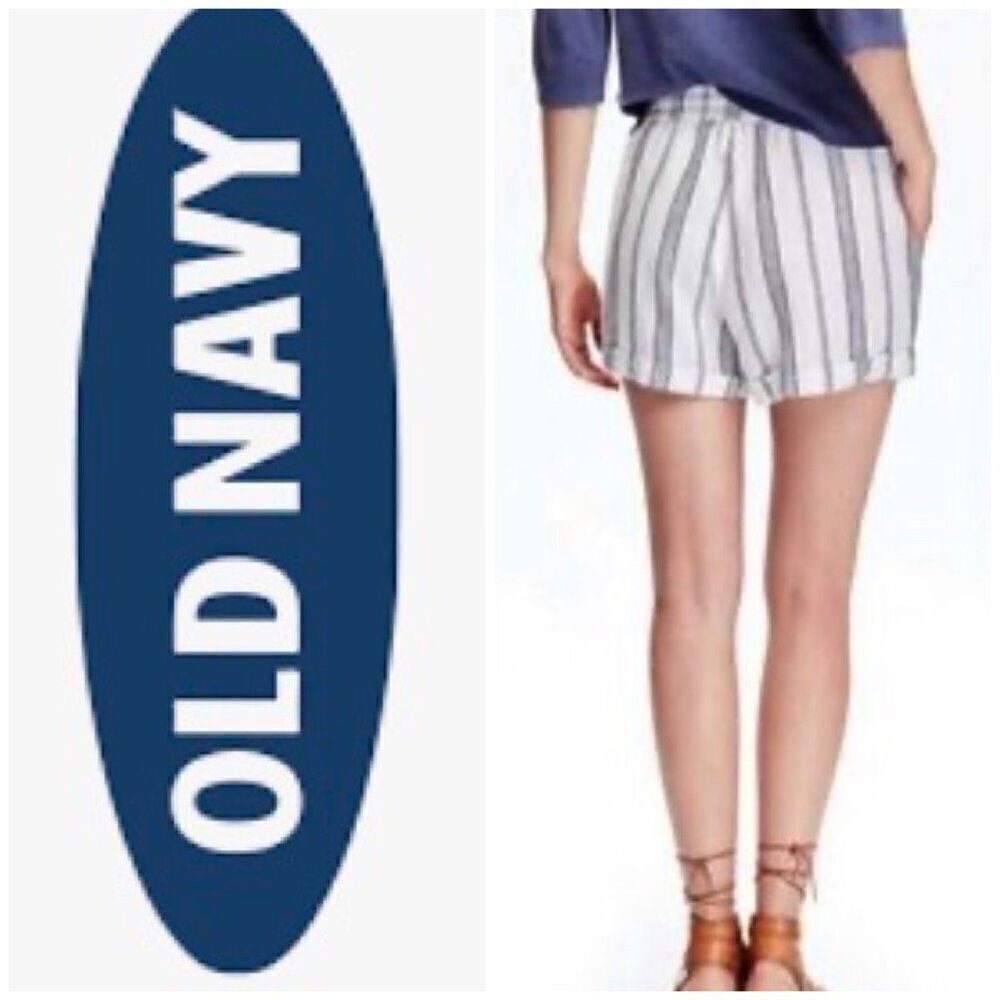 OLD NAVY - NWOT - L Sz 6 Blue Striped Linen Blend Shorts. So Cute!